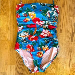 Like new ruched bandeau swimsuit in beautiful blue floral print